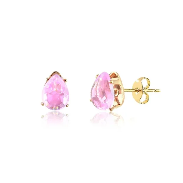 Brinco Folheado Ouro 18K Gota Rosa 6x8
